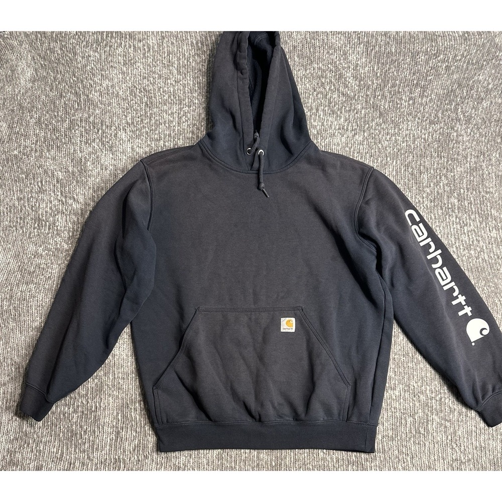 Carhartt Hoodie Mens M Black Sweatshirt Faded Trashed Work K288 Spellout Loose